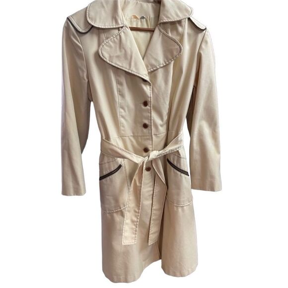 Ladies Button Down Trench Coat Jacket , Size 14, Tan, Vintage - Picture 1 of 13